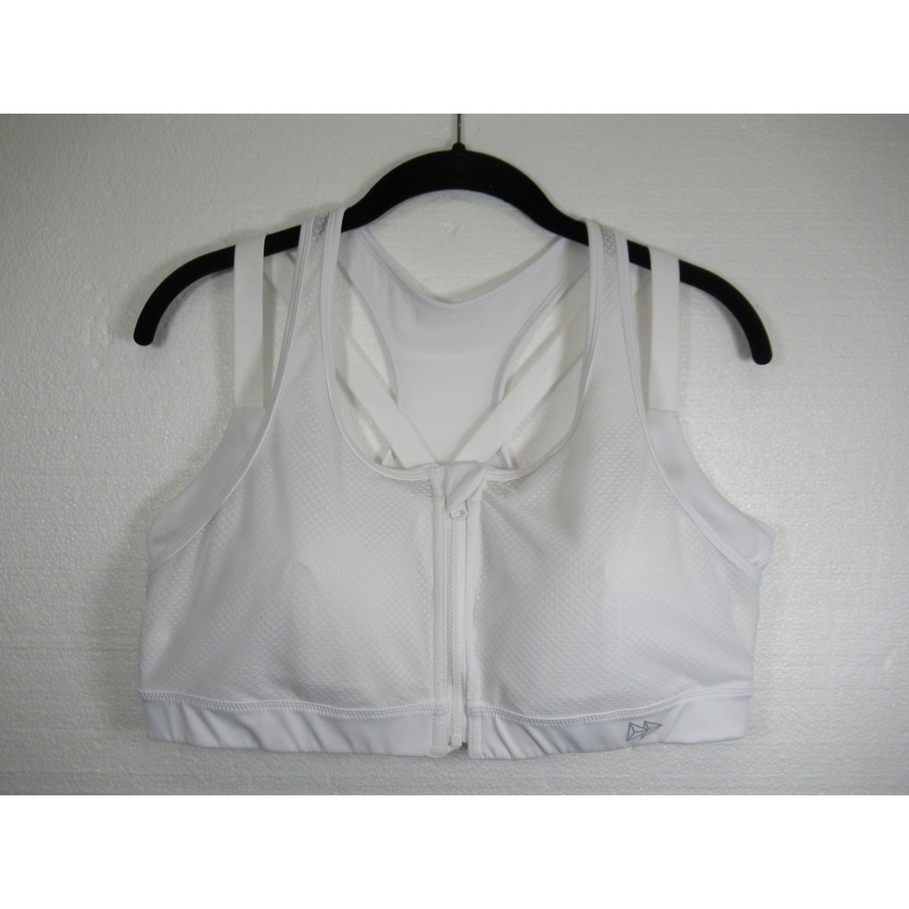 Yvette Mesh Zip Front Racerback Sports Bra 42C White Wireless Lined